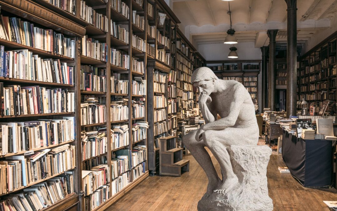 Thinker Statue in a bookstore